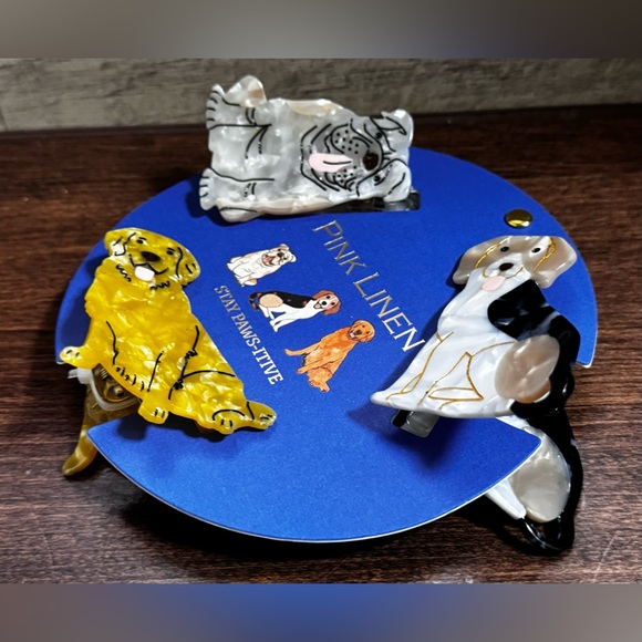 Beagle Golden Retriever Labrador Bull Dog Hair Clips Claws Pink Linen NWT - Picture 3 of 5